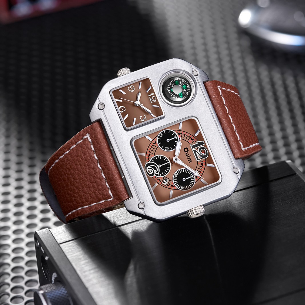 Men's Square Watch, Dual Time  - đánh giá và giá Compass Watch Luxury