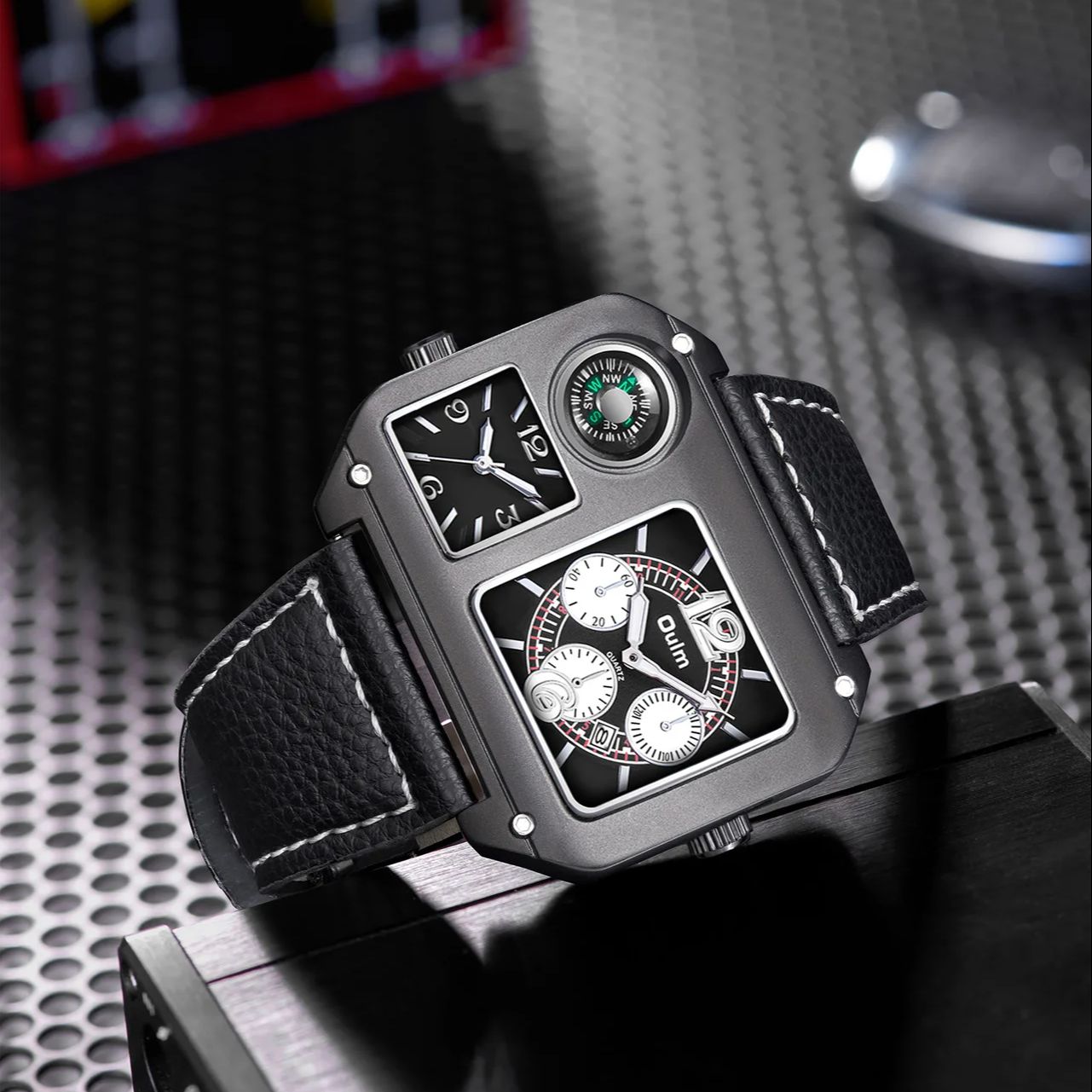 Men's Square Watch, Dual Time  - đánh giá và giá Compass Watch Luxury